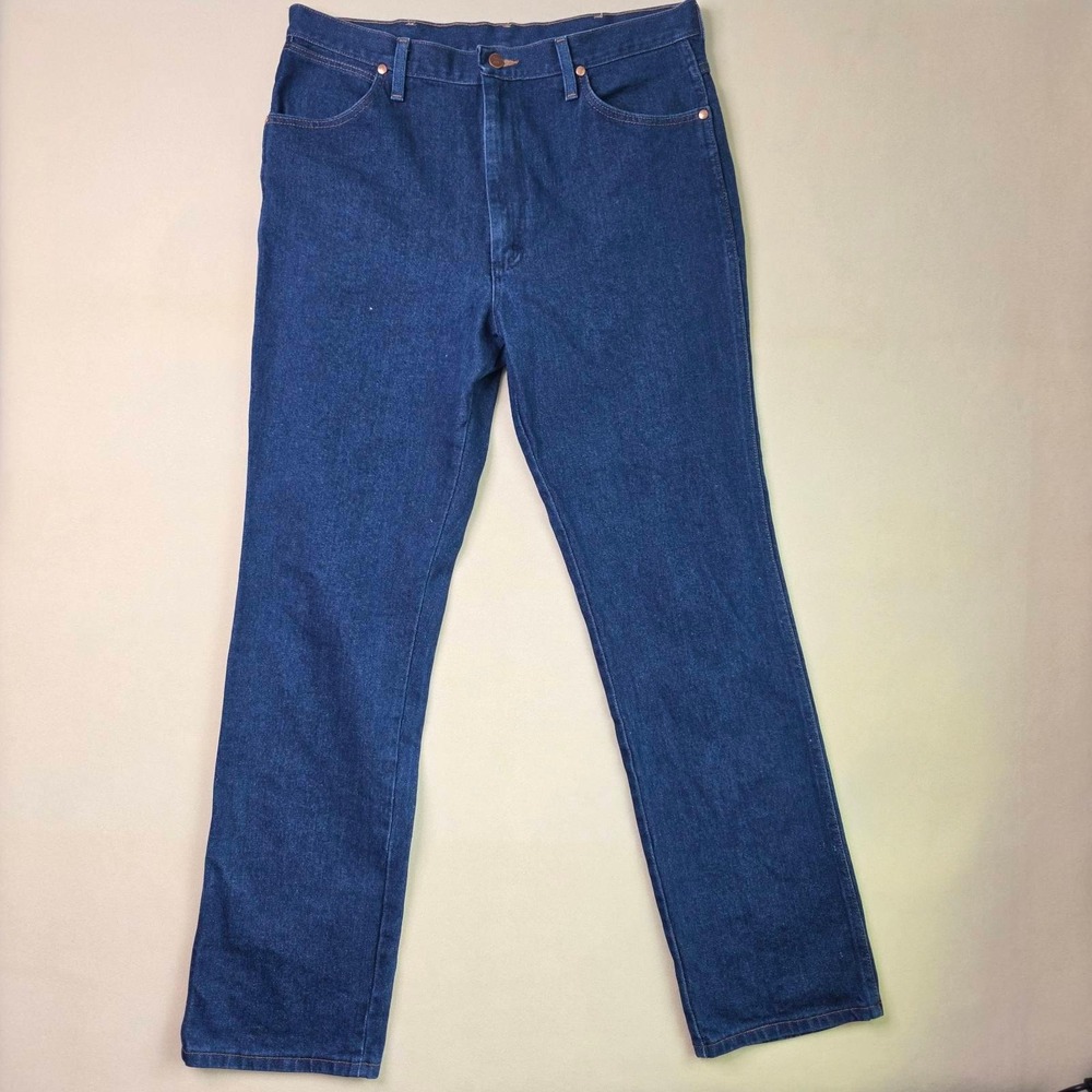 Wrangler Straight Leg Regular Fit Jeans Men's 36x34 Indigo Blue Classic Casual